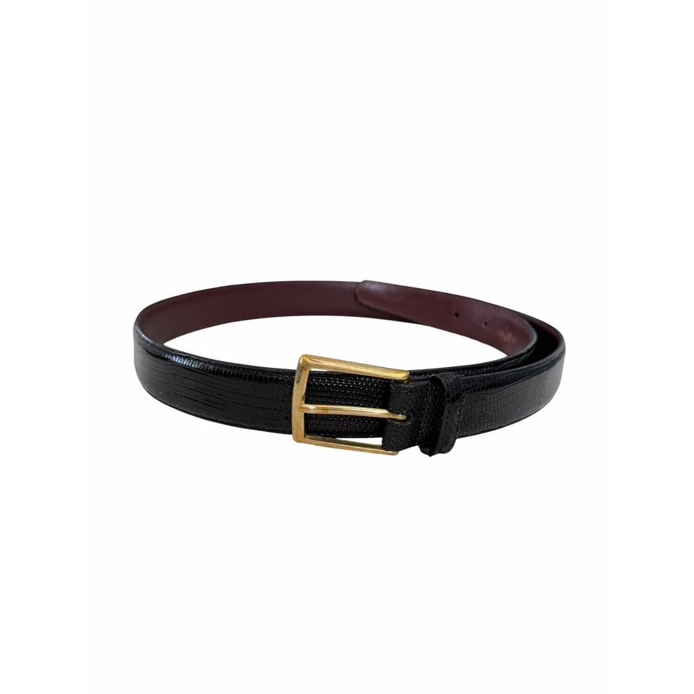 Brighton Genuine Lizard Belt Women’s 36 Black 30503 Gold Buckle Classic
